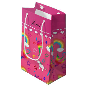 Petit Sac Cadeau Nom gymnastique rose arc-en-ciel licornes
