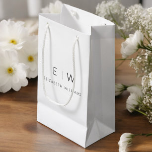 Petit Sac Cadeau Nom Monogramme Minimaliste Moderne Noir Blanc