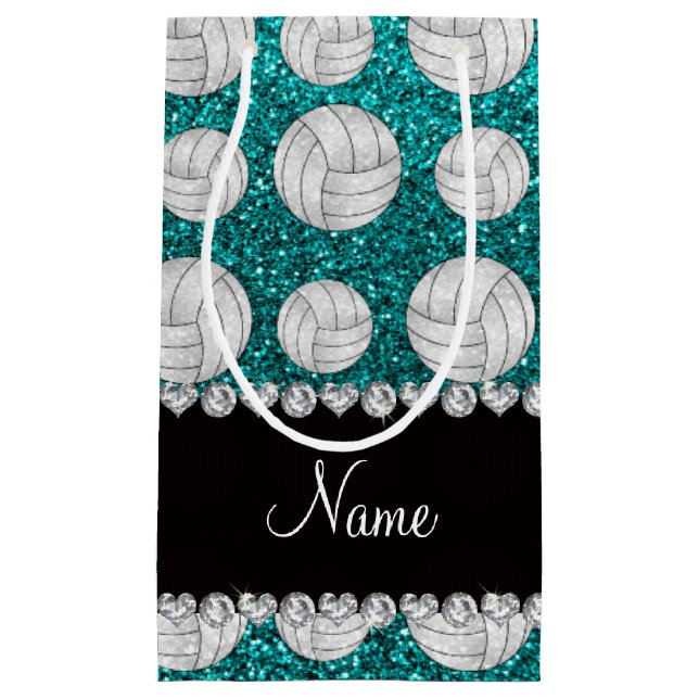 Petit Sac Cadeau Nom personnalisé clair aqua parties scintillant vo (Devant)