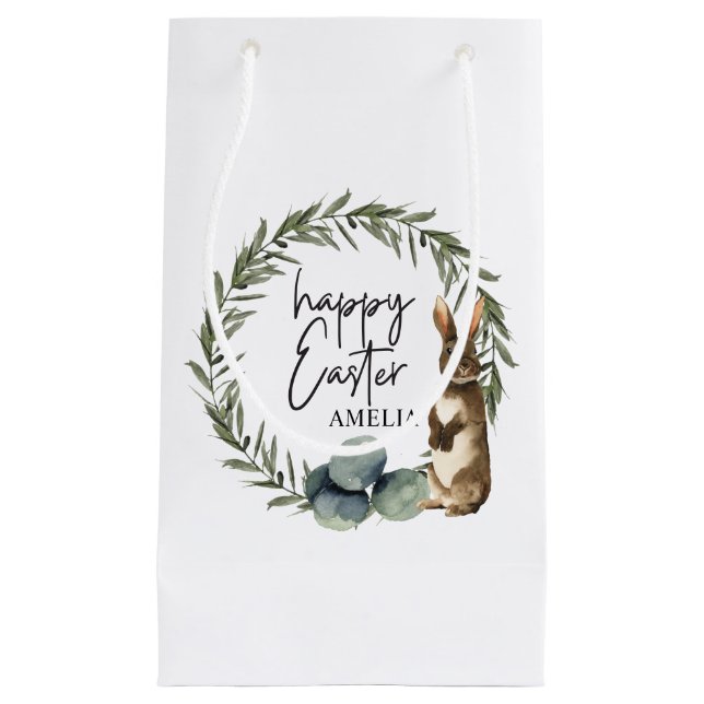 Petit Sac Cadeau Nom personnalisé Enfants Aquarelle Pâques  (Devant)