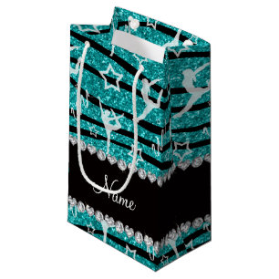 Petit Sac Cadeau Nom turquoise gymnastique parties scintillant zèb
