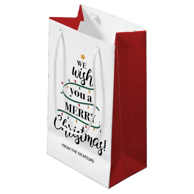 Petit Sac Cadeau Nous vous souhaitons un joyeux Noël personnalisé (Devant Angle)