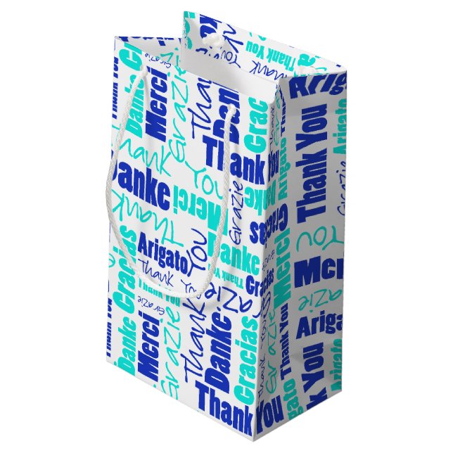 Petit Sac Cadeau Nuage de mot de Merci de bleu et de turquoise (Dos Angle)