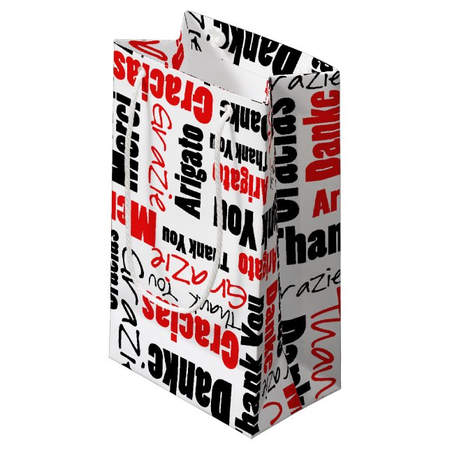 Petit Sac Cadeau Nuage rouge et noir de mot de Merci (Devant Angle)