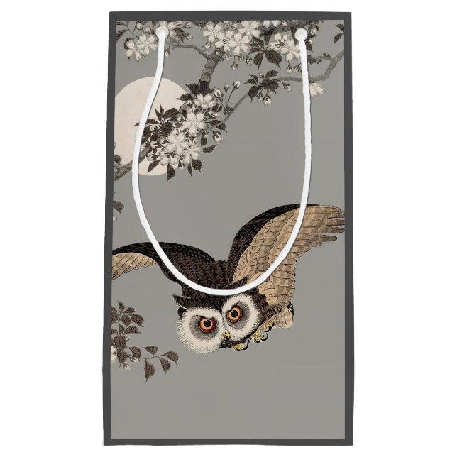 Petit Sac Cadeau Nuit Japonaise Chouette Lune Bois Coupe Flying Nig (Devant)