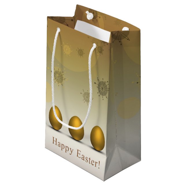 Petit Sac Cadeau Oeufs de Pâques dorés modernes (Devant Angle)