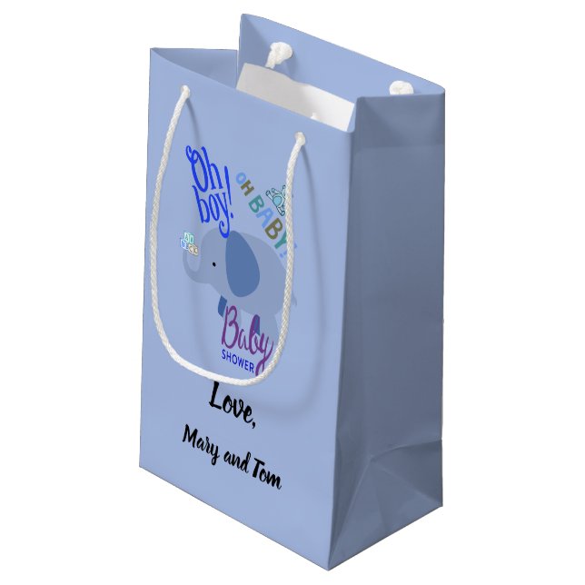 Petit Sac Cadeau Oh mon Dieu ! Mon bébé ! Baby shower Blue Elephant (Dos Angle)