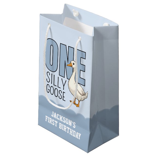 Petit Sac Cadeau Oie Ridicule Bleue Moderne Personnalisée Premier A (Devant Angle)