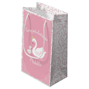 Petit Sac Cadeau Oiseau Baby shower cygne avec thème Couronne rose