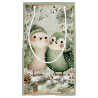Petit Sac Cadeau Oiseaux d'hiver de la forêt boisée