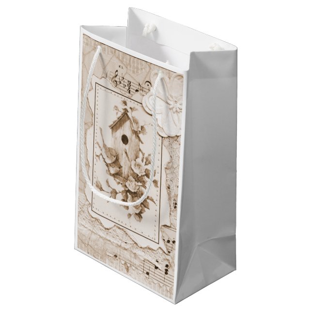 Petit Sac Cadeau Oiseaux Et Maison Shabby Chic (Dos Angle)