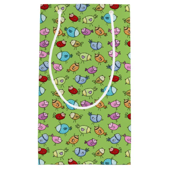 Petit Sac Cadeau Oiseaux lunaires colorés (Devant)