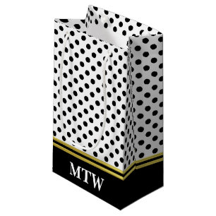 Petit Sac Cadeau Or Monogramme Initiales Points Blancs Or Classique