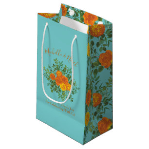 Petit Sac Cadeau Orange & Aqua Mariage Floral moderne
