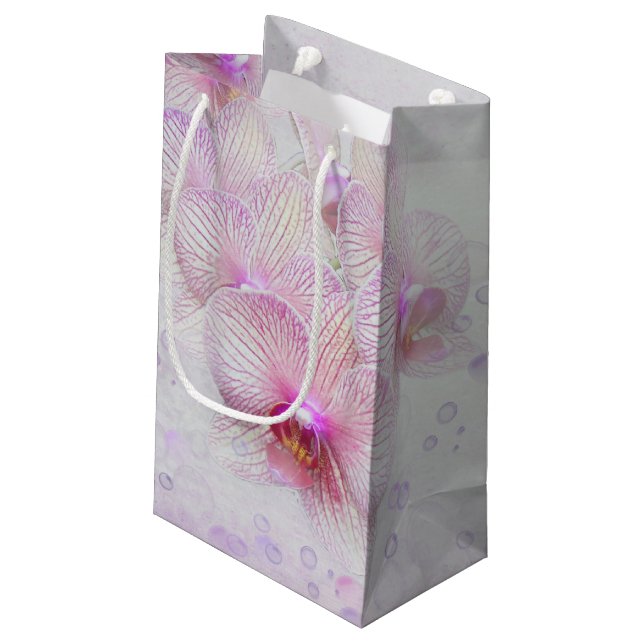 Petit Sac Cadeau orchidées et bulles roses (Dos Angle)