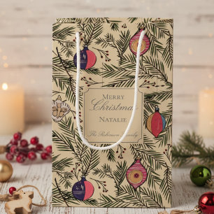 Petit Sac Cadeau Ornements Vintages de Noël Or Berries de pin