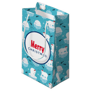 Petit Sac Cadeau Ours polaires mignons à Santa Hats Motif de Noël