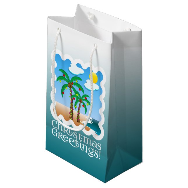 Petit Sac Cadeau Palmier Flammes de Vacances Plage Noël (Devant Angle)