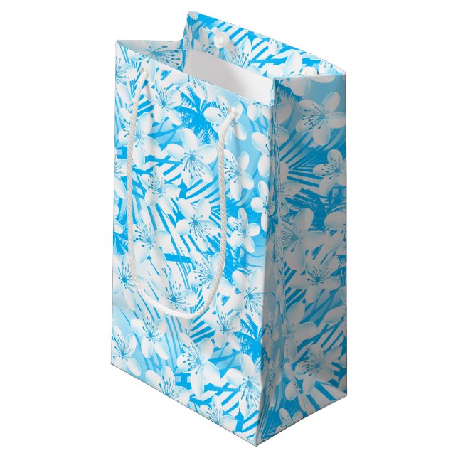 Petit Sac Cadeau Palmiers tropicaux bleus (Devant Angle)