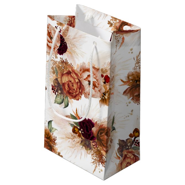 Petit Sac Cadeau Pampas Grass et Rouille Fleurs de Terracotta Éléga (Dos Angle)