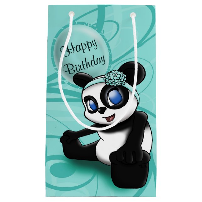 Petit Sac Cadeau Panda Turquoise (Devant)