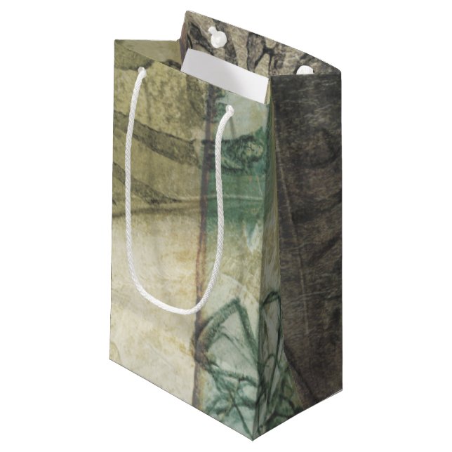Petit Sac Cadeau Panneau de jardin avec Feuilles, fleurs et herbe (Devant Angle)