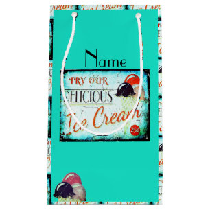Petit Sac Cadeau Panneau vintage glacier rouge bleu turquoise