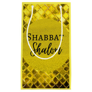 Petit Sac Cadeau Papier-cadeau Shabbat Shalom Jaune Design