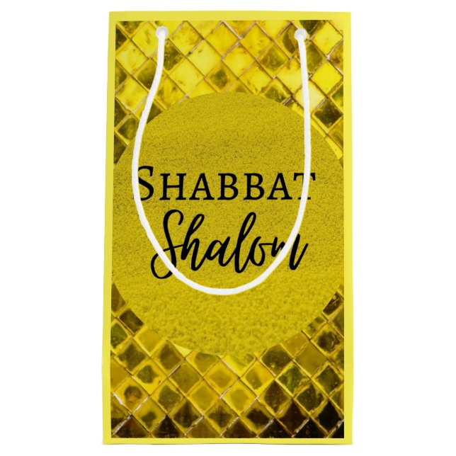 Petit Sac Cadeau Papier-cadeau Shabbat Shalom Jaune Design (Devant)