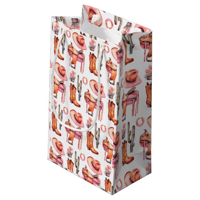 Petit Sac Cadeau Papier d'enveloppement de cowgirl orange rose occi (Dos Angle)