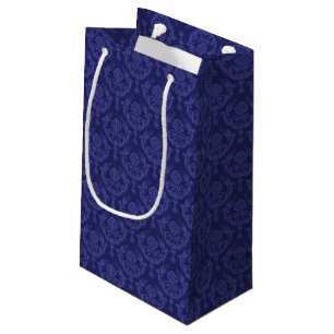 Petit Sac Cadeau Papier peint floral bleu de luxe de damassé
