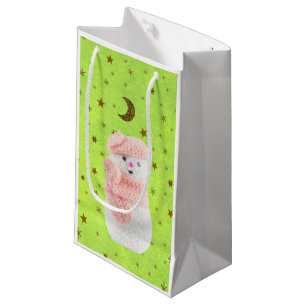 Petit Sac Cadeau Papier vert Abstrait avec étoiles d'or, femme de l