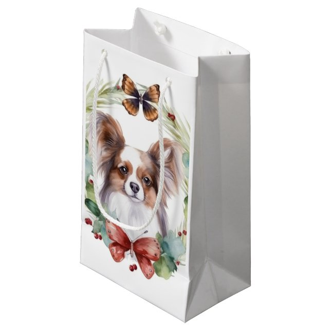 Petit Sac Cadeau Papillon Christmas Wreath Festive Pup (Devant Angle)