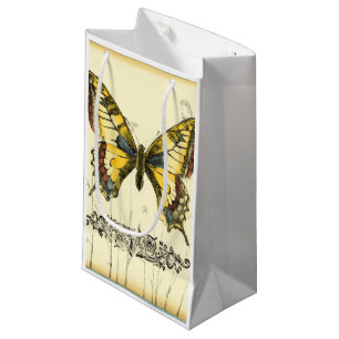Petit Sac Cadeau Papillon décoratif avec des fleurs sauvages
