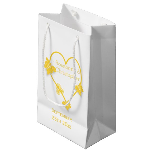 Petit Sac Cadeau Papillon jaune Mariage de conception cardiaque (Devant Angle)