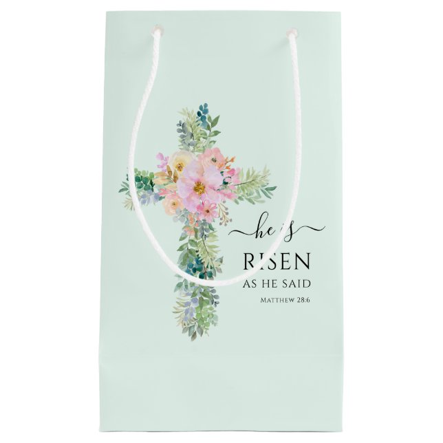 Petit Sac Cadeau Pâques il est ressuscité Croix de verdure (Devant)