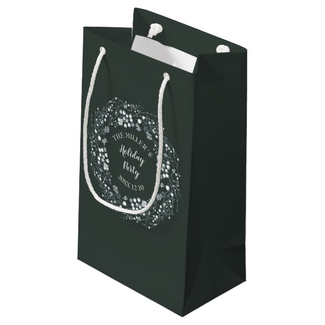 Petit Sac Cadeau Partie blanche verte de guirlande de baies d'hiver (Dos Angle)