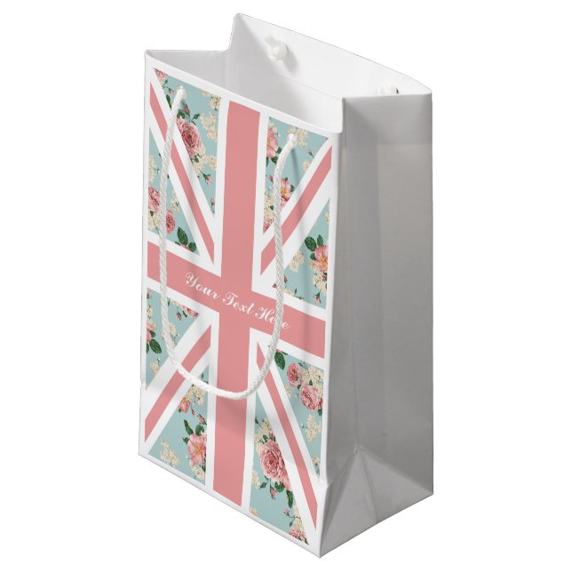 Petit Sac Cadeau Partie florale d'Union Jack de roses anglais (Devant Angle)