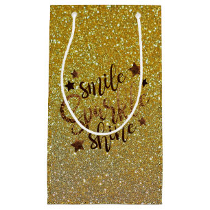 Petit Sac Cadeau Parties scintillant Gold Smile, Étincelle, Brillan