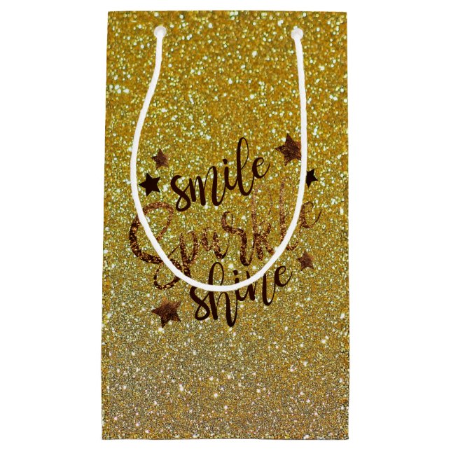 Petit Sac Cadeau Parties scintillant Gold Smile, Étincelle, Brillan (Devant)