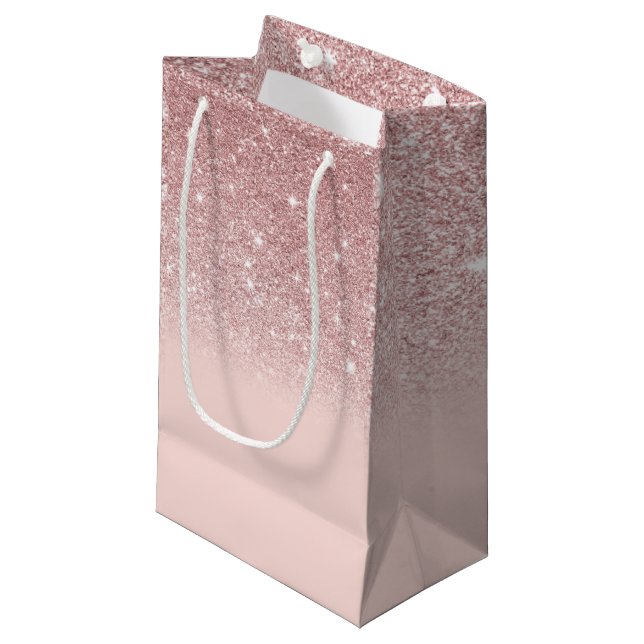 Petit Sac Cadeau Parties scintillant or rose Blush Pink Ombre (Devant Angle)
