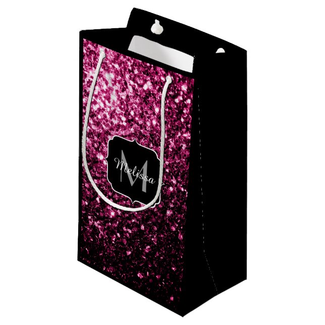 Petit Sac Cadeau Parties scintillant rose foncé brillant scintille  (Devant Angle)