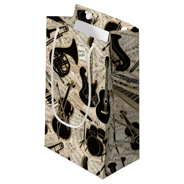 Petit Sac Cadeau Partition et instruments Black/Gold ID481 (Devant Angle)