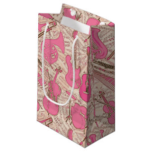 Petit Sac Cadeau Partition et instruments de musique rose/ivoire ID