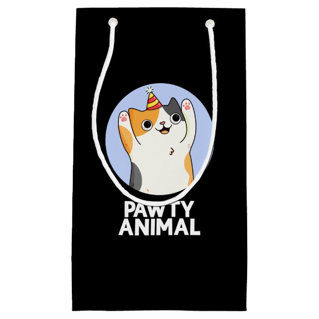 Petit Sac Cadeau Pawty Animal Funny Party Chat Pun Dark BG (Devant)