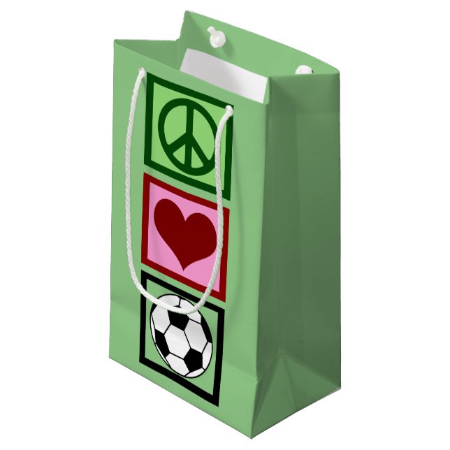 Petit Sac Cadeau Peace Love joueur de football Anniversaire Footbal (Devant Angle)