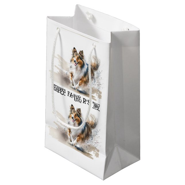 Petit Sac Cadeau Peinture aquarelle Collies rugueuses (Devant Angle)