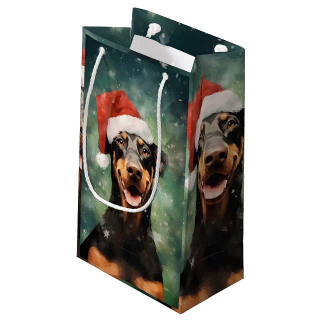 Petit Sac Cadeau Peinture de Noël Doberman (Dos Angle)