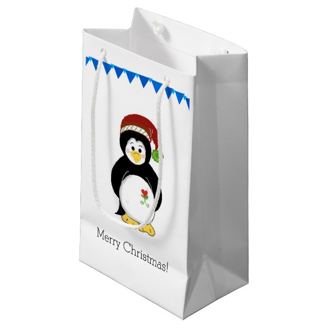 Petit Sac Cadeau Penguin dans un chapeau de Père Noël (Devant Angle)