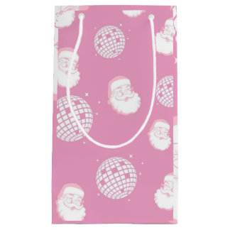 Petit Sac Cadeau Père Noël disco rose 